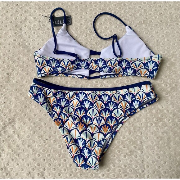 Mermaid Print Women’s 2 Piece Bikini Swimsuit Open Back Adjustable Straps Sz L - Picture 7 of 7